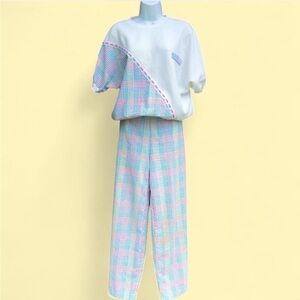 Vintage 1980’s Gingham Seersucker Pastel Pants Matching Set